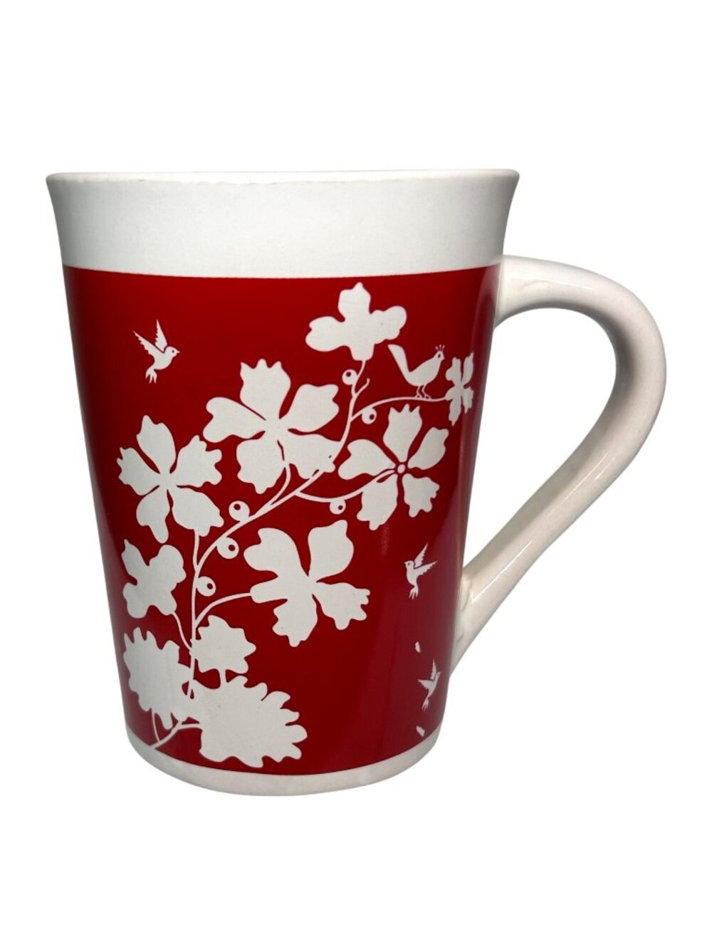 Royal Norfolk Tree of Life Floral & Birds Red & White Ceramic Mug 12 oz